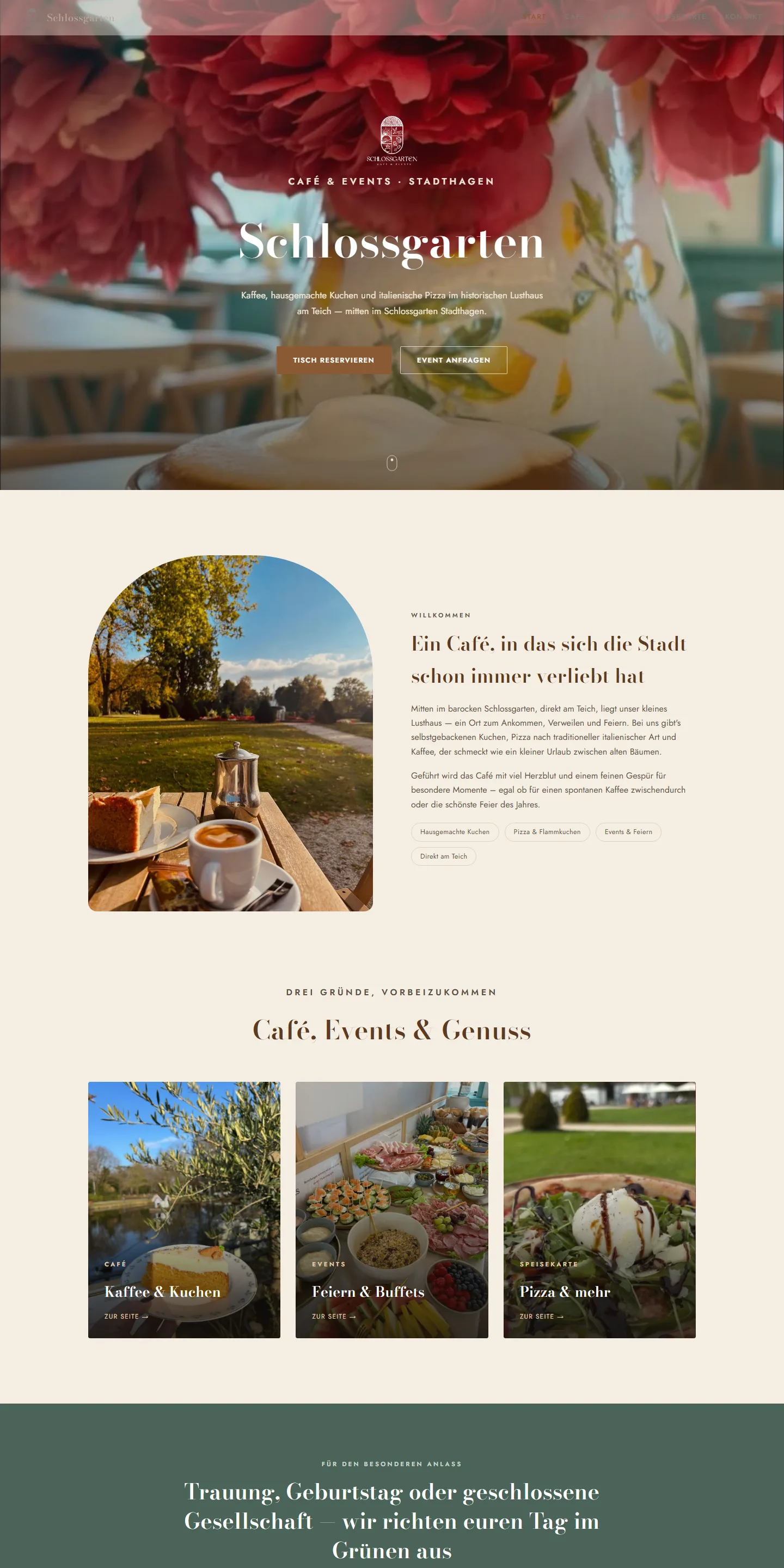 Schlossgarten Café, Seite am Rechner